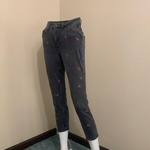 Hollister Black Cropped Jeans with Red Embroidery 26
